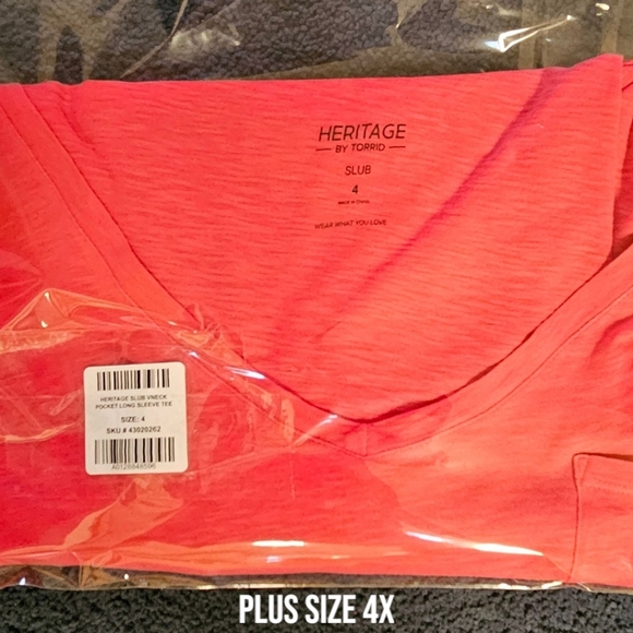 TORTID Plus Size Pretty Pink Heritage Slub V- Neck Pocket LongSleeve Tee 4X - Picture 9 of 11